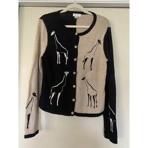 VTG Giraffe Button Black & Camel Color Block Cardigan Christopher & Banks Sz‎ S